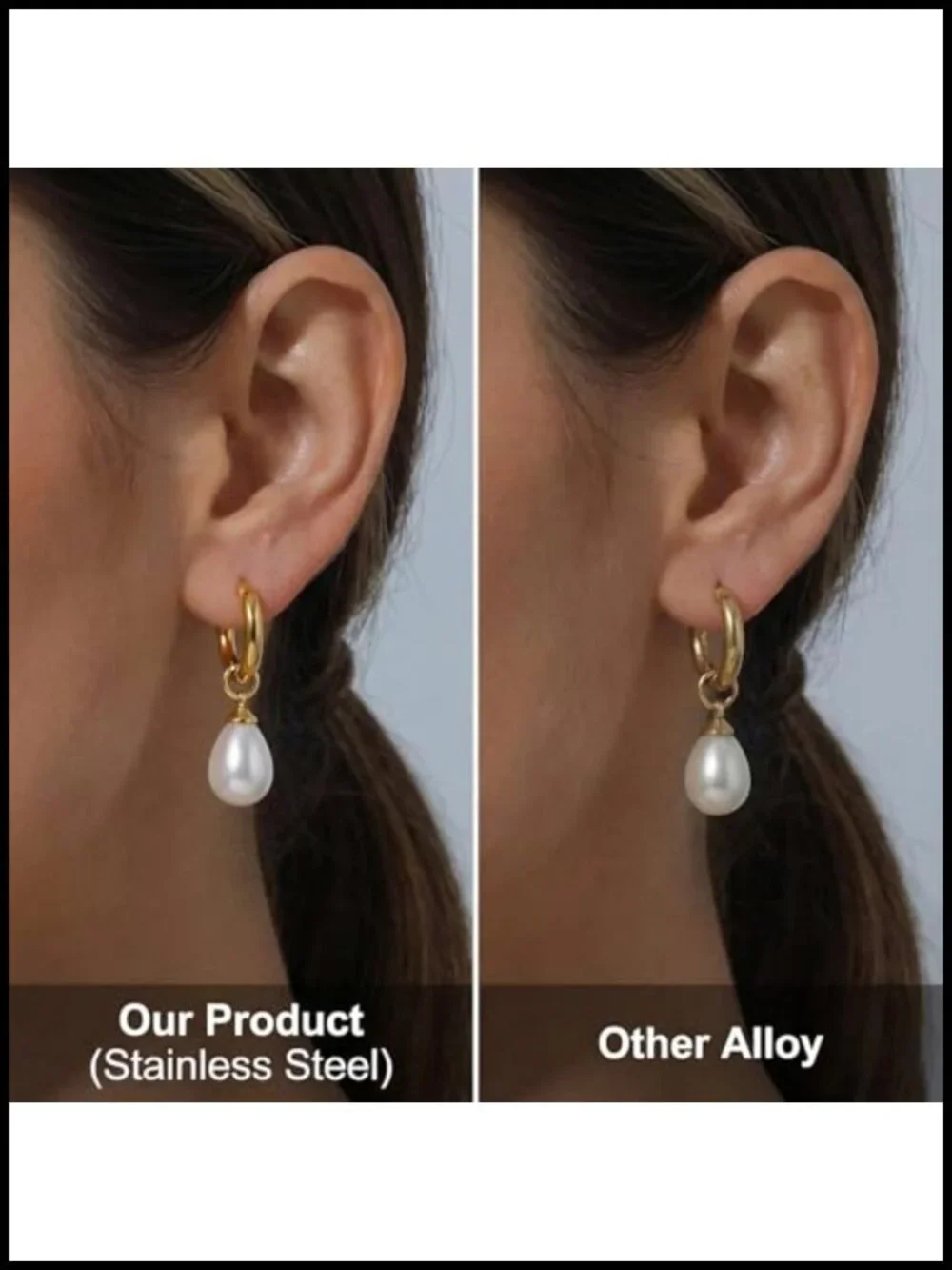 18K Gold Plated Teardrop Pearl Dangle Huggie Hoop Earrings Hypoallergenic